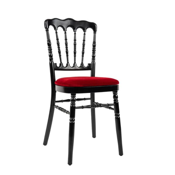 location de chaise napoléon noir avec une assise en velour rouge