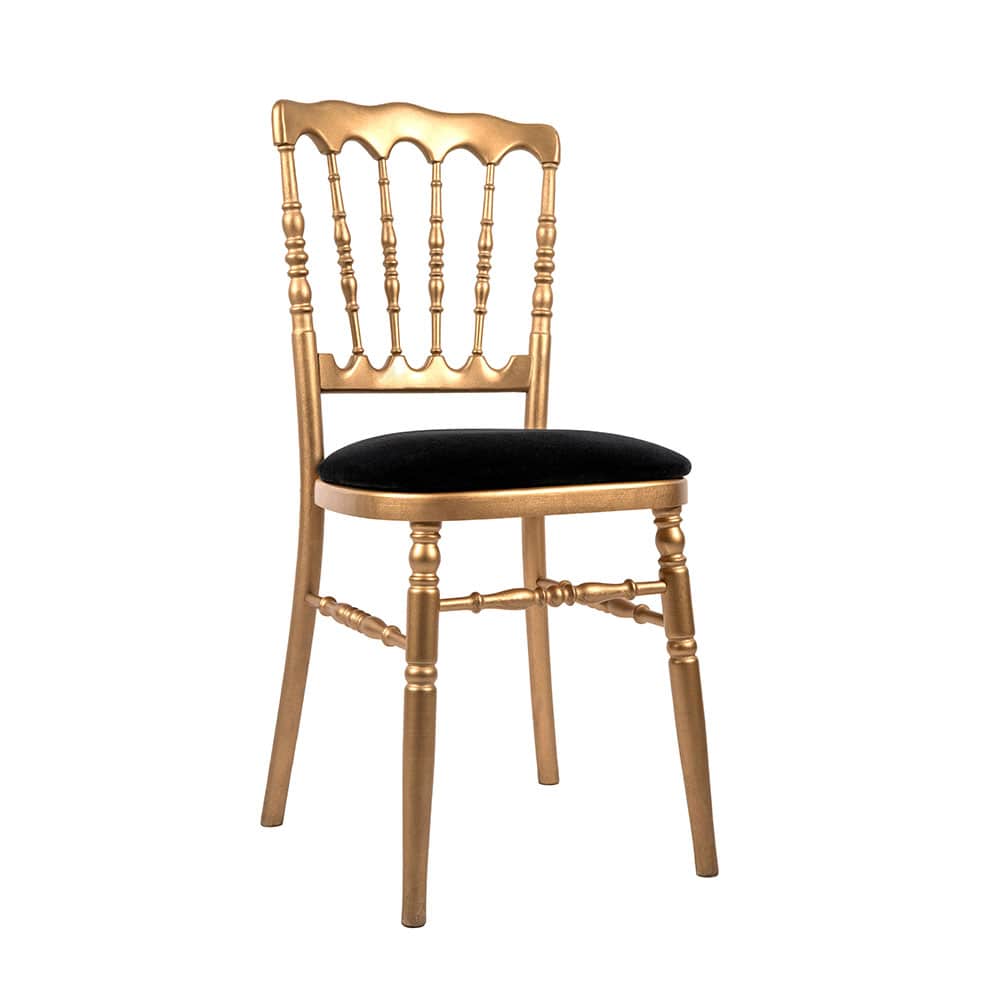 location de chaise napoléon or avec une assise en velour noir